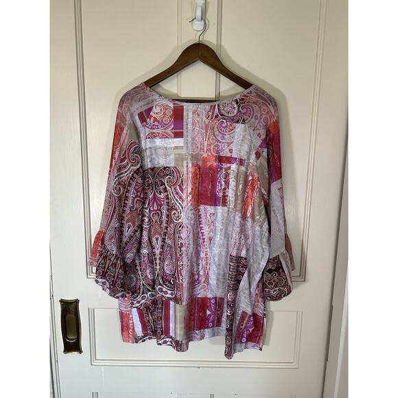 Catherines Patchwork Style Tunic Blouse Womens Size 3X Coral Pink Boho Festival - Picture 3 of 8
